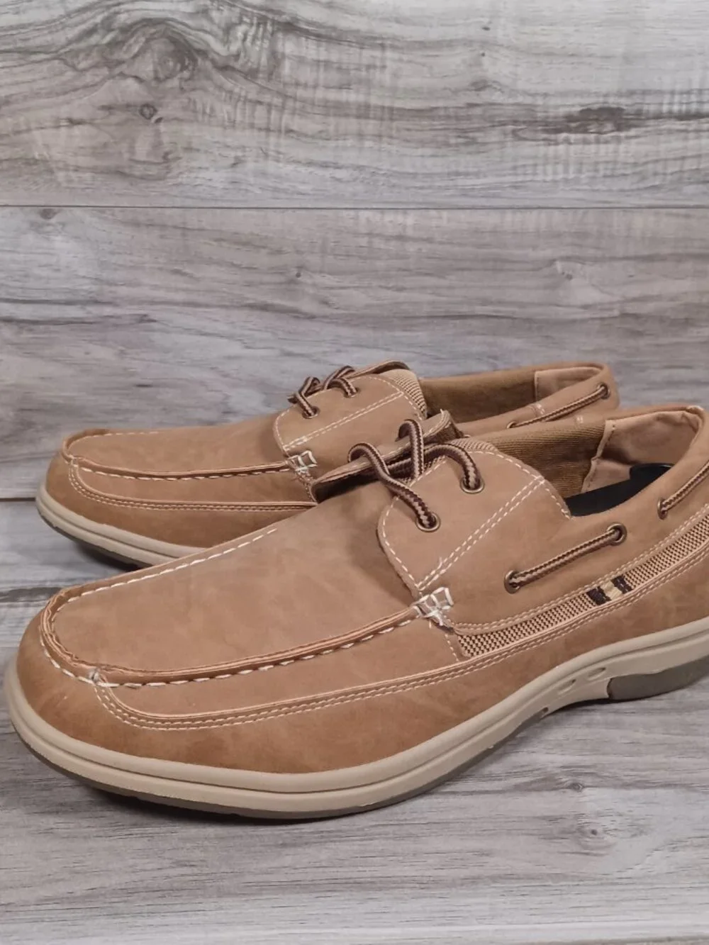 Tansmith Men's Size 9.5 Beige Faux Leather Boat Casual Comfort 357005